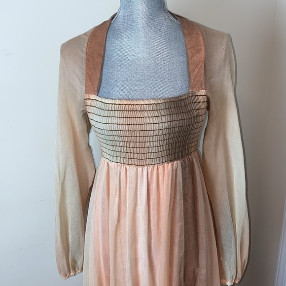 Vintage Algo-Ettes Ombré Peach Cream & Brown Floor Length Maxi Dress Size Size 5 - Picture 3 of 16